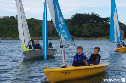 Plym Yacht Club Cadet Section - Tuesday Night Sailing - Photo Shows several of our Pico and Feva sailing dinghy in Hooe Lake