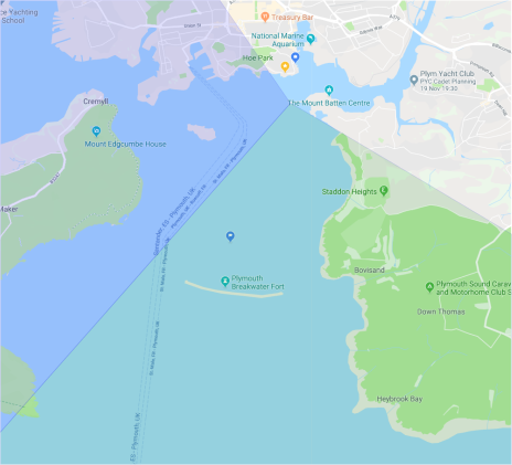 Plym Yacht Club Moutbatten Race Office Start Hut Camera coverage image with hotspots to latest images.